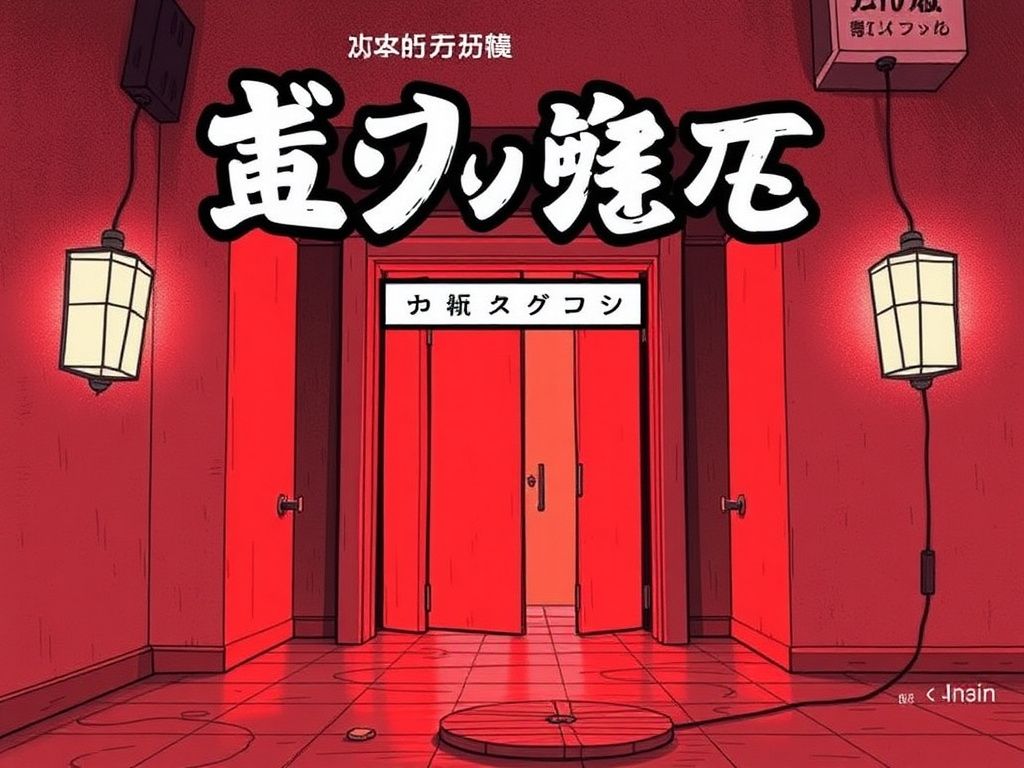 Japanese mystery comic cover with a red locked room