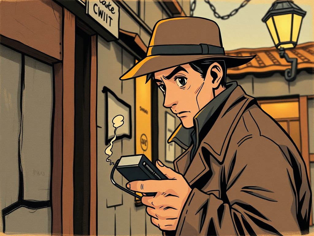 Manga detective looking at old photograph cover