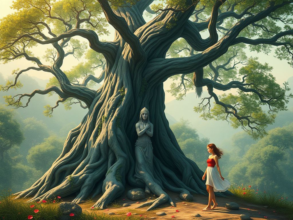 Manga fantasy girl beside ancient tree cover
